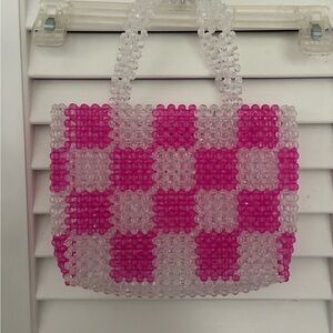 Bari Lynn Pink and Clear Beaded Mini Tote Bag